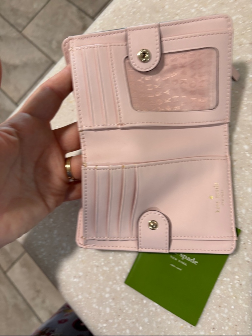 kate spade pale pink pebbled wallet with gold plaque - Picture 8 of 13